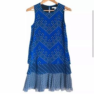 Diane Von Furstenberg Liza Tiered Shift Mini Dress Size P Blue Silk Blend